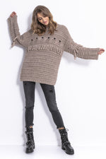 Fobya - Chunky knit genser m/frynser (MOCCA)