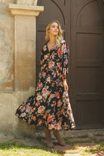 Jaase - Winter Rose black print Anita maxi dress
