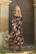 Jaase - Winter Rose black print Anita maxi dress