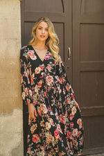 Jaase - Winter Rose black print Anita maxi dress