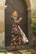 Jaase - Winter Rose black print Anita maxi dress