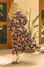 Jaase - Winter Rose navy print Teresa maxi