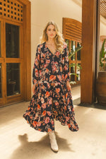 Jaase - Winter Rose navy print Teresa maxi