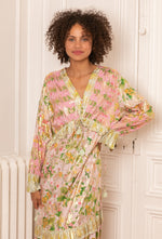 Fra Paris - Bohemian printed ruffled dress with pompoms and gold effect