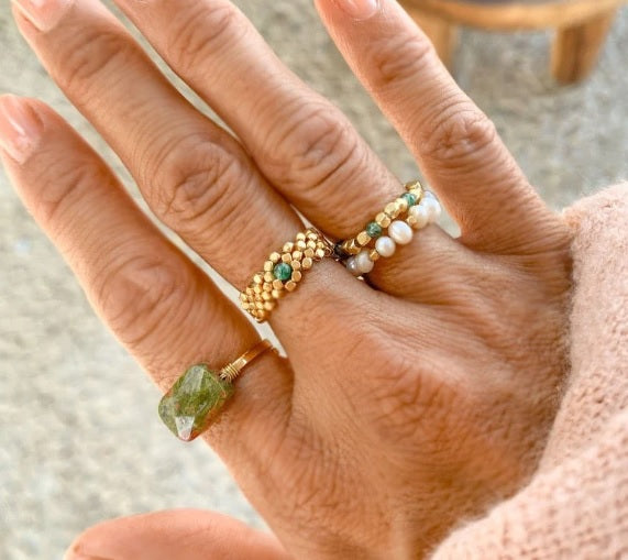 IBU JEWELS - Ring Gold Weave Green Jade