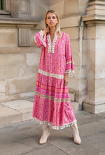Long bohemian print dress (pink)